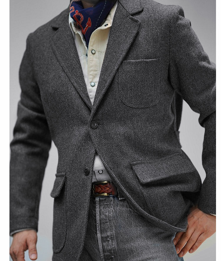 British Retro Tweed Wool Coat for Men