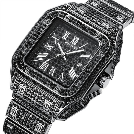 Hip Hop Diamond Wrist Watch - Iced Out Square Diamond Quartz Luxury Timepiece