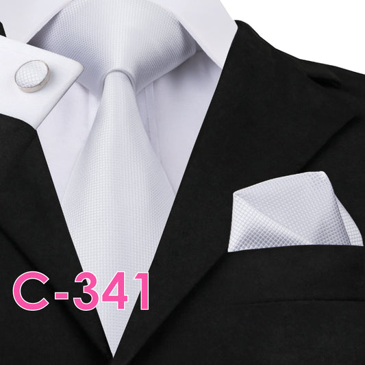 Solid Color Tie and Hankie Set - Ribbed Collar Elegance