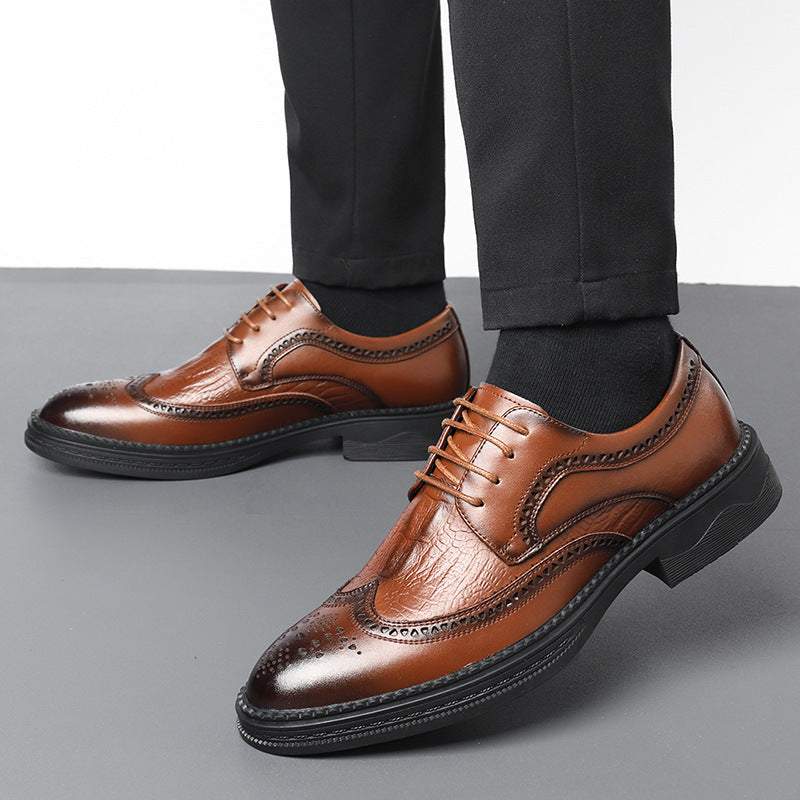 Men's Hollow Leather Casual Shoes for Business and Formal Wear