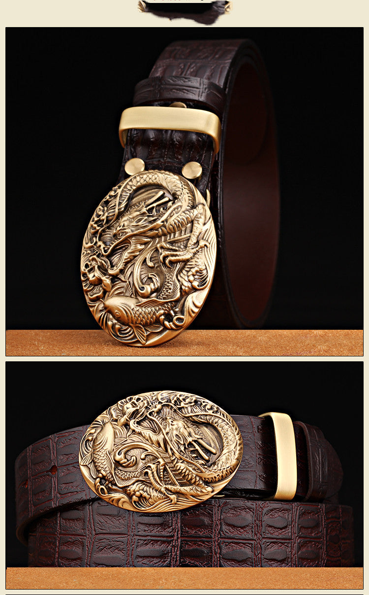 Pattern Smooth Buckle Head Layer High-End Retro Belt Casual Trend - Neon North Clothing