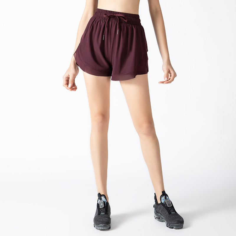 Women Fitness Shorts with Mesh Lace Design