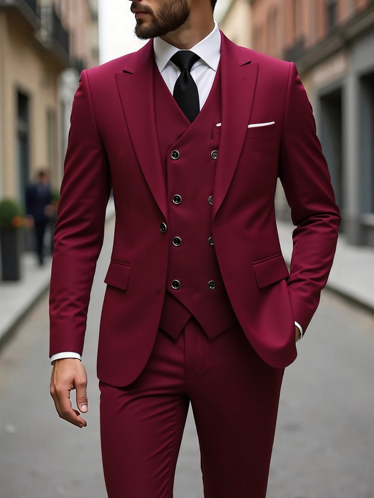 Double-breasted Three-Piece Suit Set for Men – Stylish Business Attire