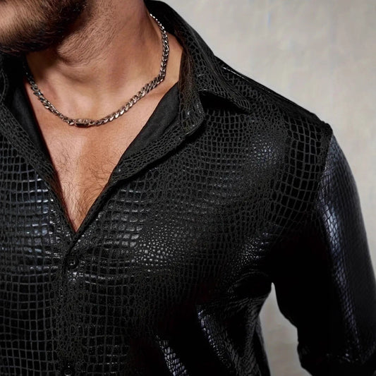 Men's Crocodile-Print Long-Sleeve Shirt for Casual Style