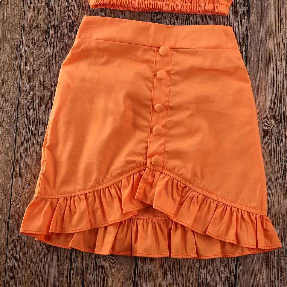 Girls Orange Skirt Set - Vibrant Two-Piece Outfit for Stylish Girls