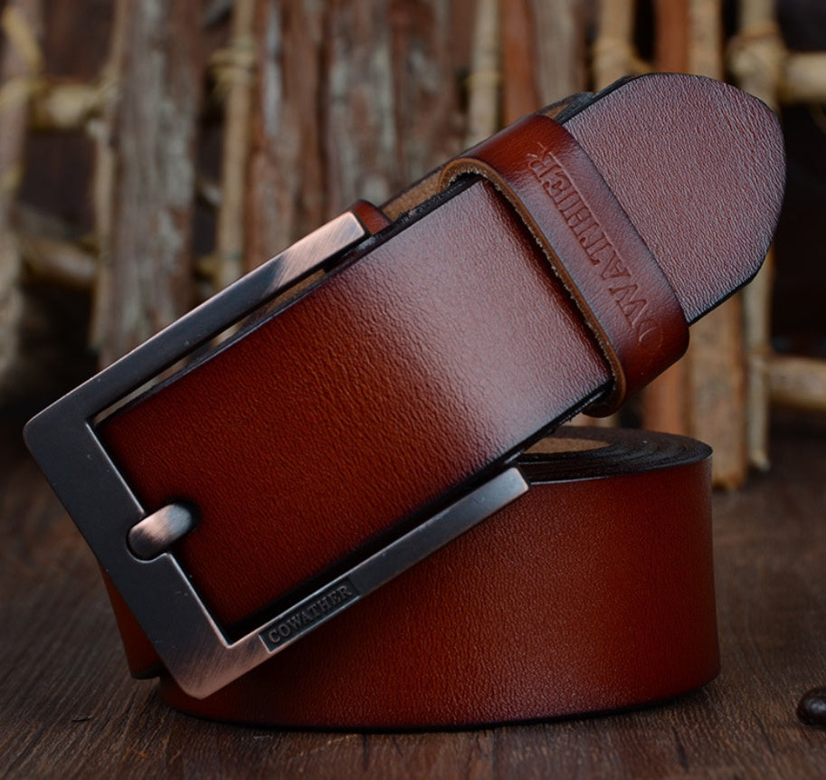 Genuine Leather Men's Belt with Pin Buckle Design - Neon North Clothing
