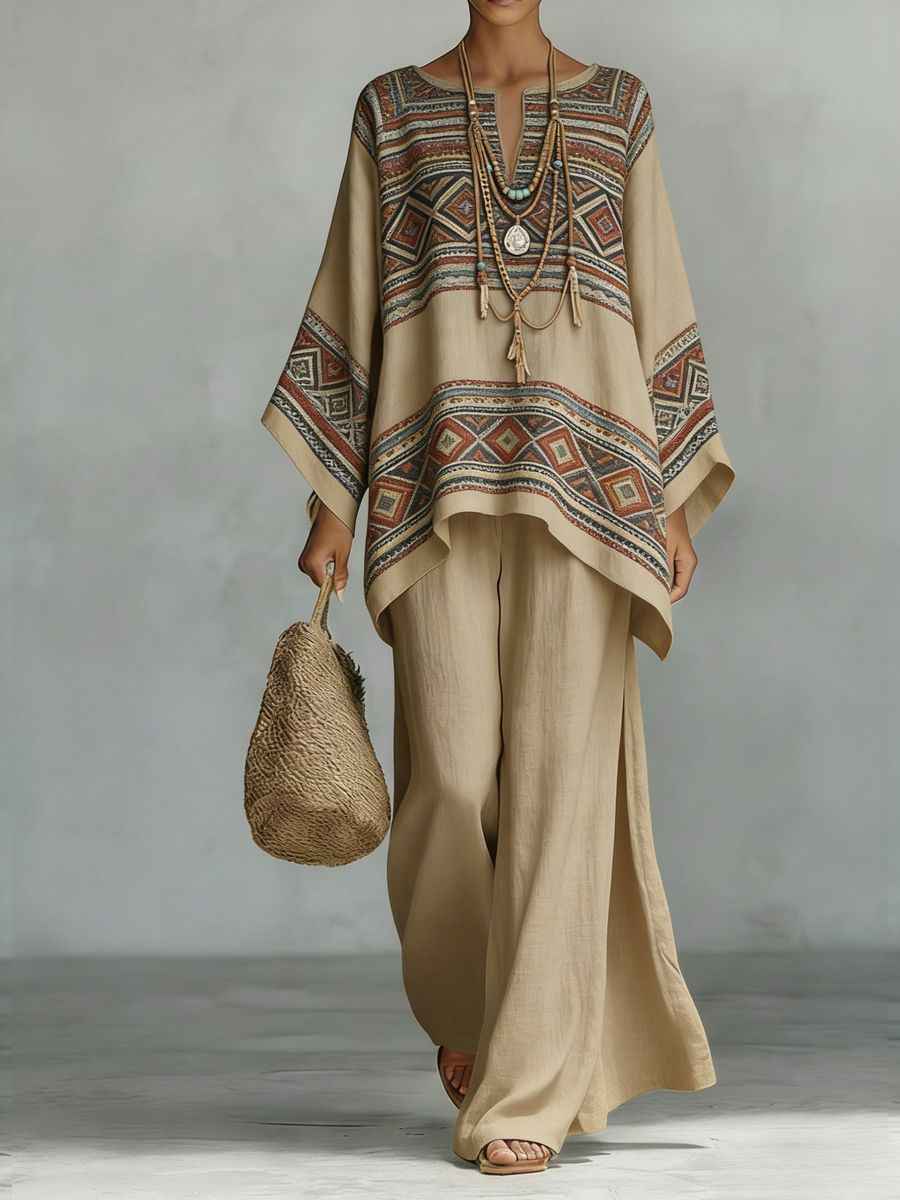 Women's Floral Print Linen Wide-Leg Set for Effortless Style