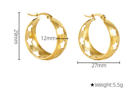 Stainless Steel Gold-Star Earrings with 18K Gold Retro Hollow-Out Design