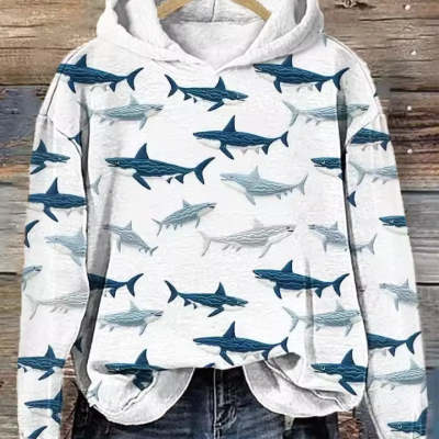 Womens Shark Hoodie - 3D Digital-Print Design for Unique Style