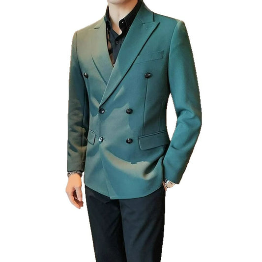 Men's Casual Double-Breasted Jacket in Simple Solid Colors