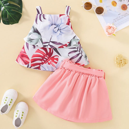 Floral Tank Top and Skirt Set - Stylish Floral Leaf Print Outfit - Neon North Clothing