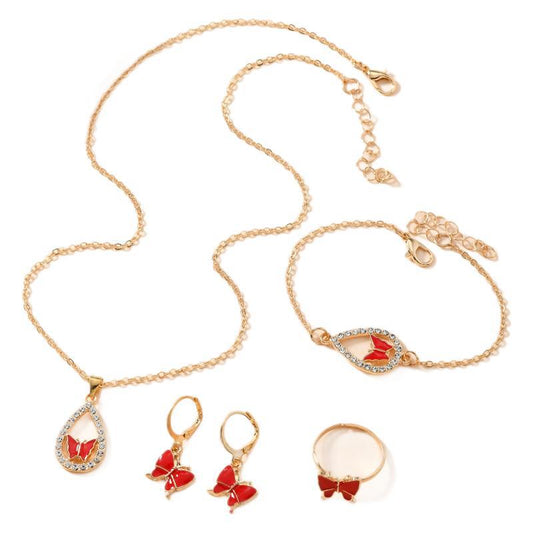 Butterfly Jewelry Set - 4PCS Necklace, Bracelet, Earrings, and Drop Oil