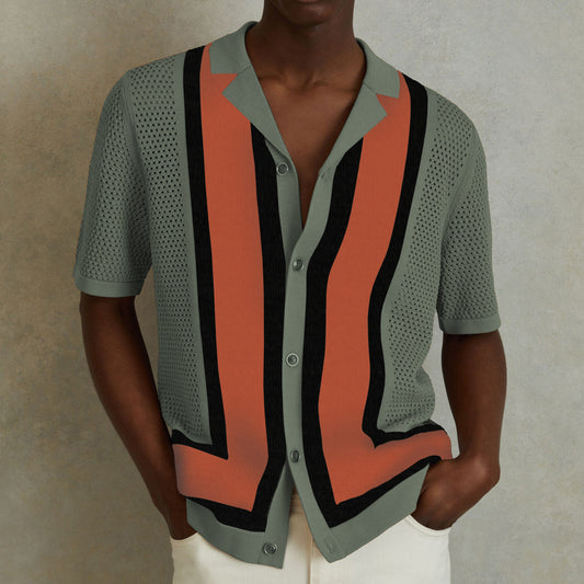 Men's Striped Knitwear Shirt for Stylish Comfort with Contrast Colors