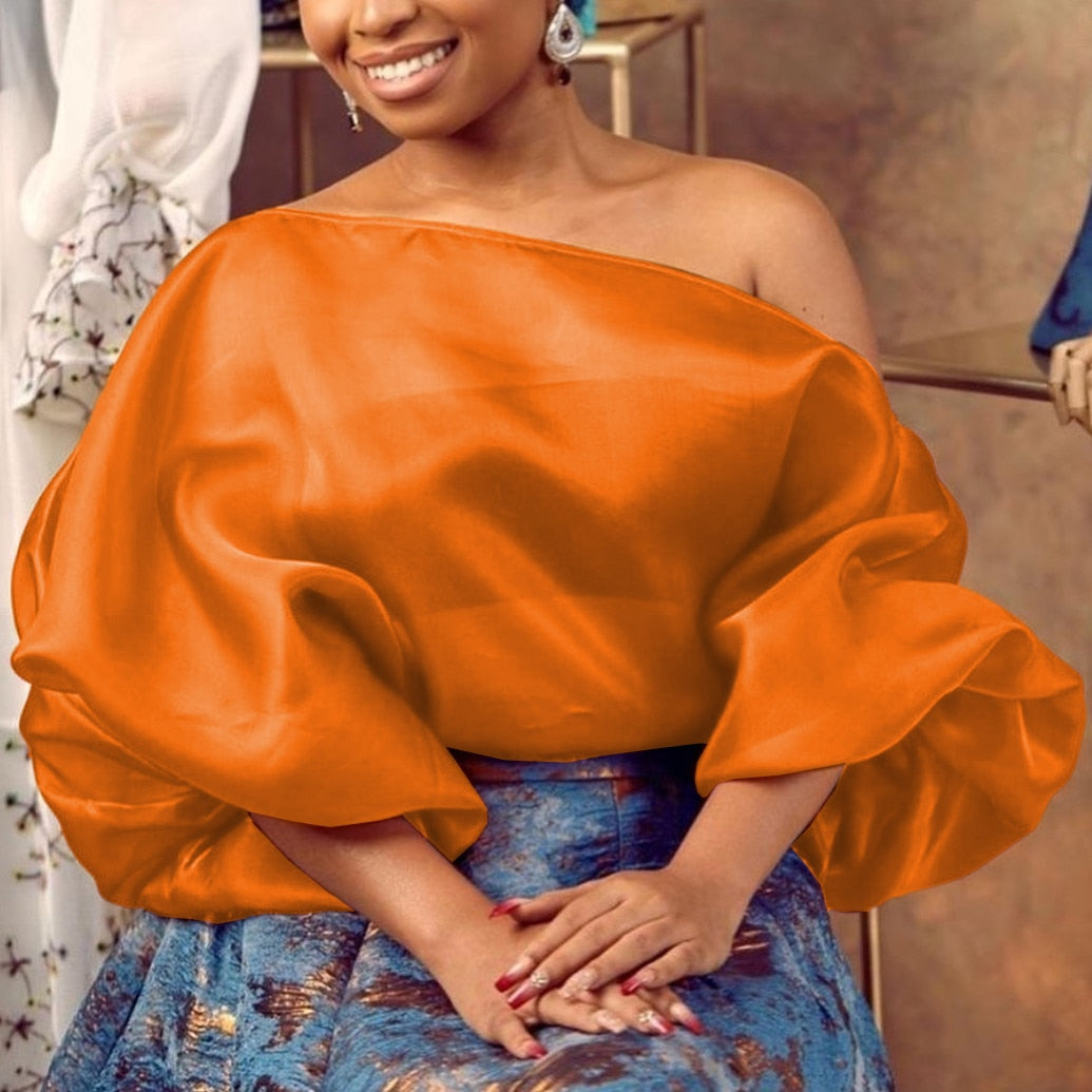 Off Shoulder Transparent Blouse with Long Lantern Sleeves - Neon North Clothing