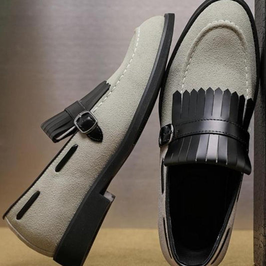 Men's Loafers with Tassels - Solid Color Loafer Shoes with Tassel Accents