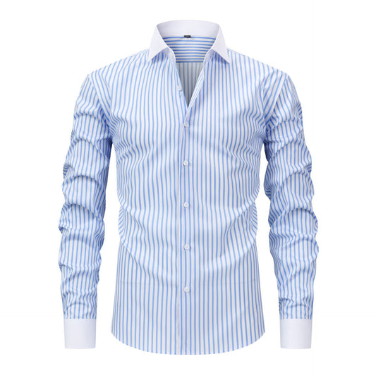 Mens Wrinkle-Resistant Slim Fit Shirt with Windsor Collar and Long Sleeves