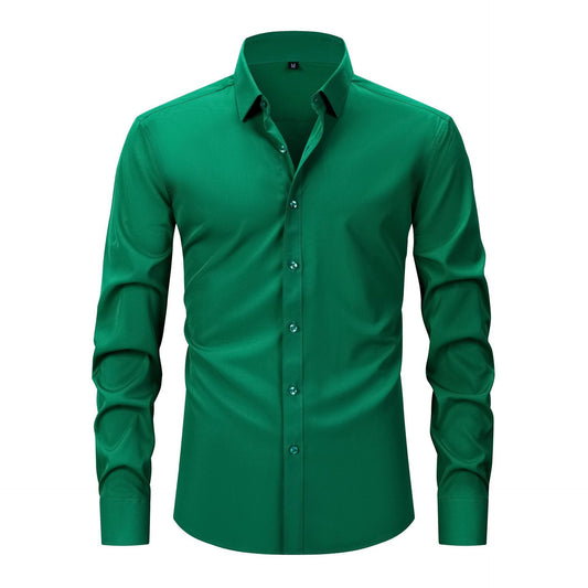 Lightweight Stretchy Long-sleeve Shirt - Wrinkle-resistant, Easy Care Slim Fit