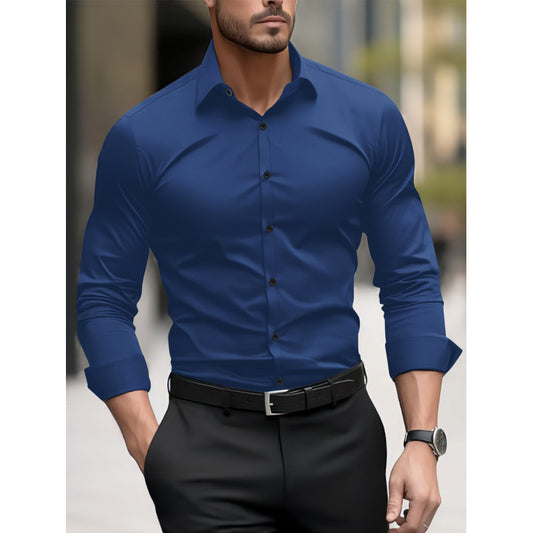 Men's Casual Long Sleeve Shirt - Blue Slim Fit Business Casual
