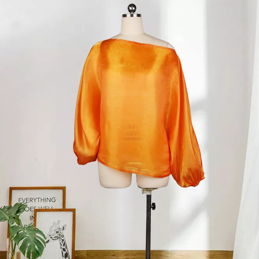 Off Shoulder Transparent Blouse with Long Lantern Sleeves - Neon North Clothing