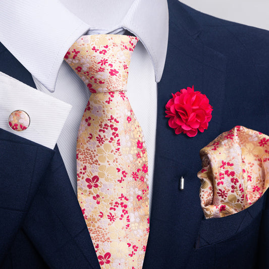 Men's Tie and Pocket Square Set with Pin - 2 Piece Suit Combo