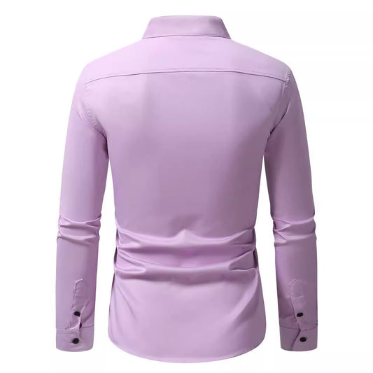 Mens Embroidered Casual Long-Sleeve Shirt - Slim Fit Fashion Collar