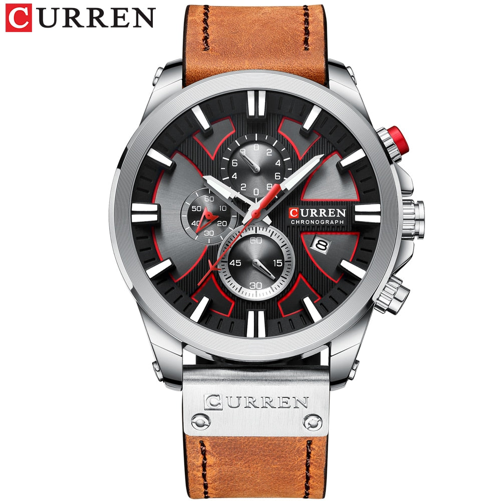 CURREN Chronograph Watch with Leather Strap and Quartz Movement - Neon North Clothing