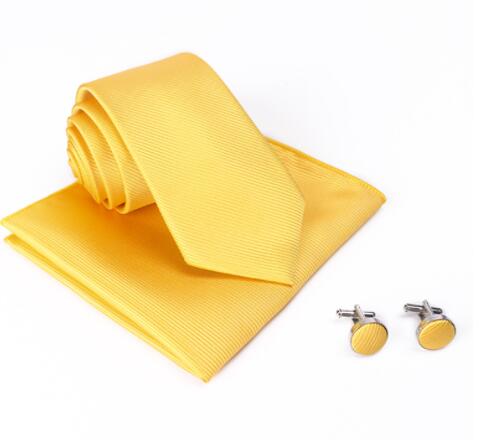 Solid Color Tie and Hankie Set - Ribbed Collar Elegance
