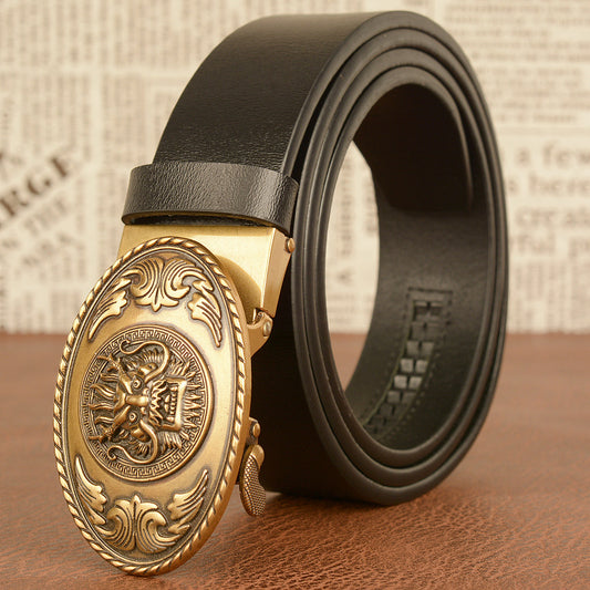 Men's Cowhide Ethnic Belt - Real Cowhide Faucet Automatic Style