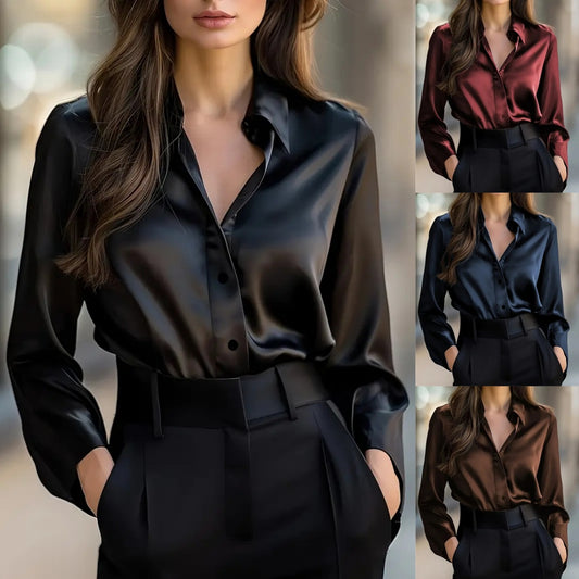 Elegant Satin Blouse with Long Sleeves - Ideal for Any Occasion