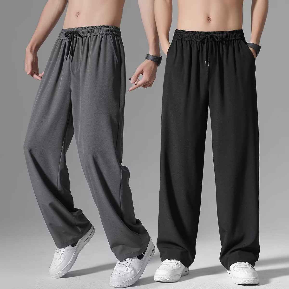 Ice Silk Summer Pants for Men - Thin Quick-Drying Wide-Leg Sweatpants