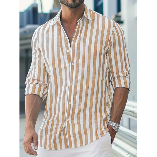 Mens Long-Sleeve Striped Button-Down Shirt - Stylish Slim Fit