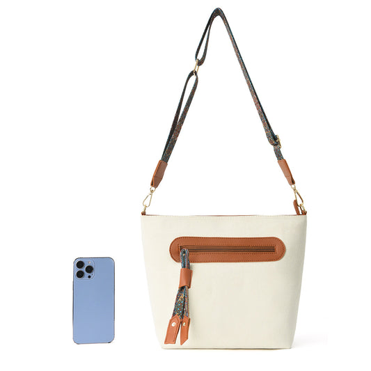 Large Capacity Printed Shoulder Bag with Tassel Accents