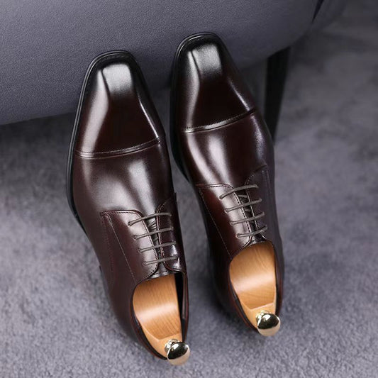 Classic Casual Oxford Leather Shoes with 3D Square Toe Design