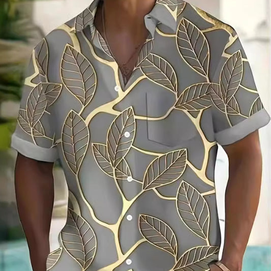 Fashion Printed Men's Short Sleeve Shirt with Lapel Design