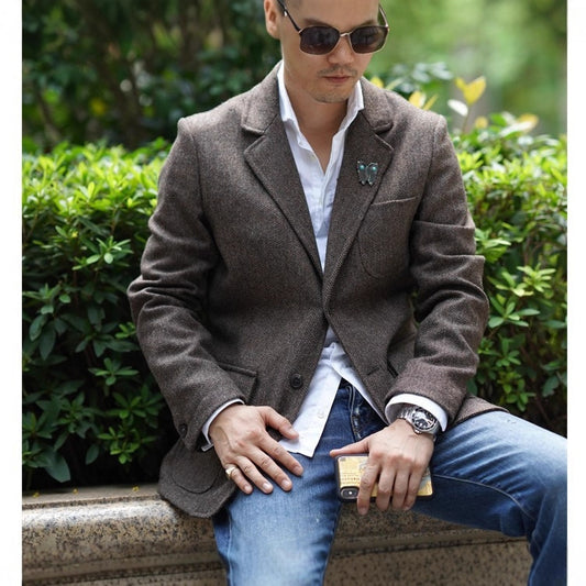 British Retro Tweed Wool Coat for Men