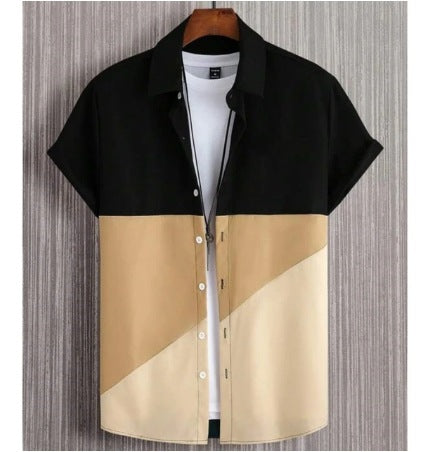 Camisa de manga corta con cuello alto transpirable y estilo casual para hombre, a la moda.