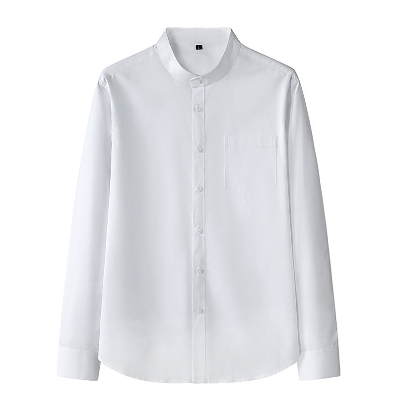 Men's Slim Fit Pocket Shirt - Stand Collar Long Sleeve Solid Color Design