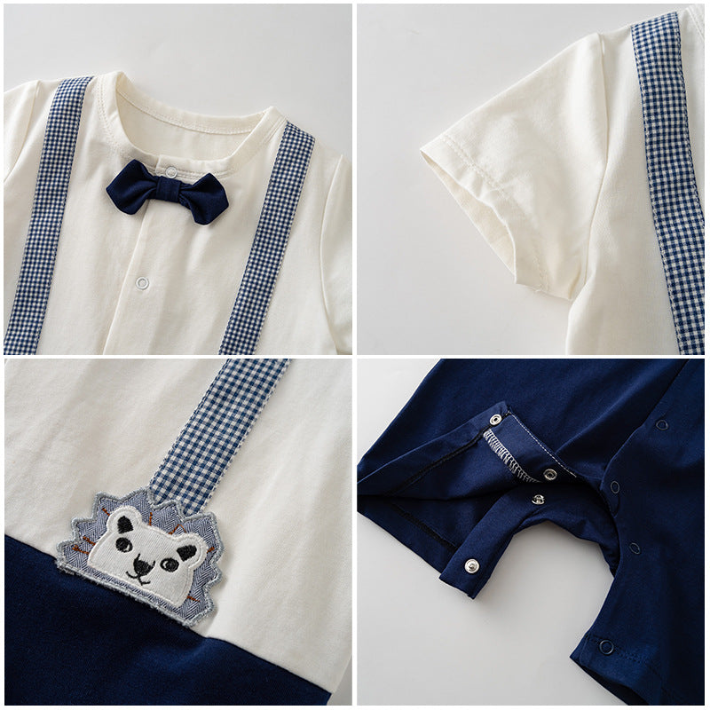 Traje de una pieza de manga corta Little Lion Check Strap Gentleman Climb
