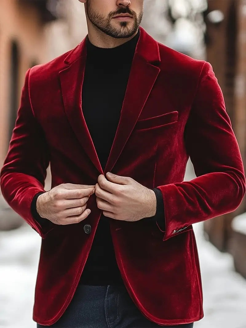 Velvet Blazer for Men – Slim-fit Wedding Suit for Stylish Occasions