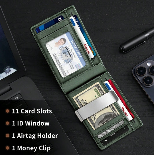 Airtag RFID Blocking Wallet For Men Up To 11cards -Air Tag Not Included