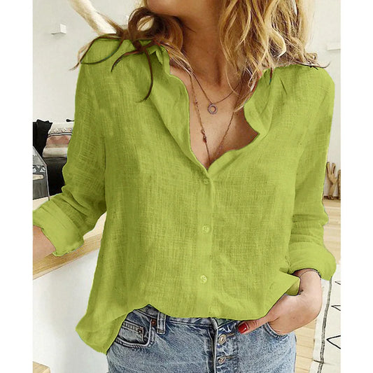 Cotton Linen Cardigan Style Loose Long Sleeve Oversized Shirt - Neon North Clothing