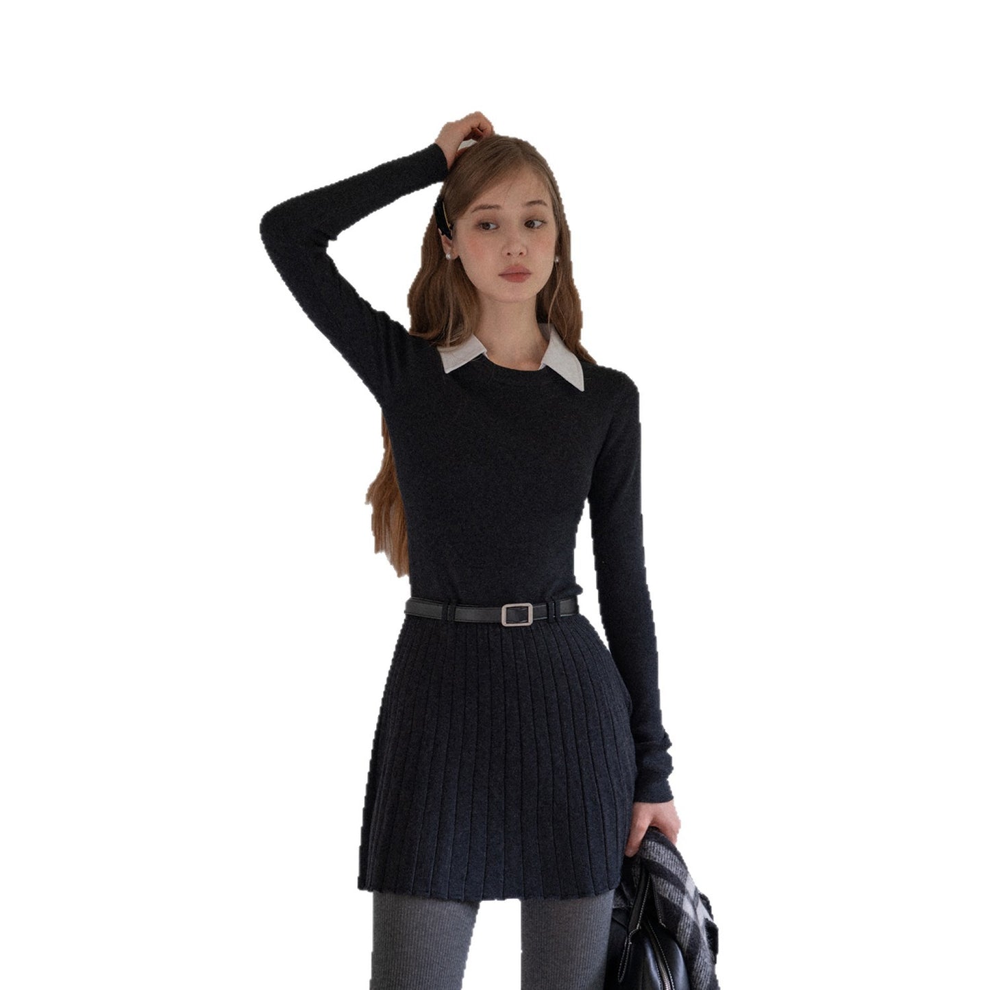 Long Sleeve Slim Fit Knit Dress for Women with Turn-down Collar Waist-Slimming Design - Neon North Clothing