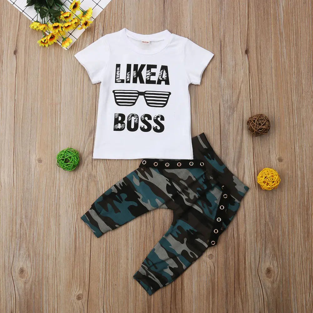 Infant Toddler Cotton Clothing Set for Baby Boys - Like A Boss T-Shirt and Pants Outfit - Neon North Clothing