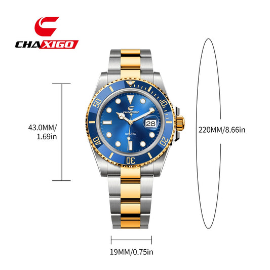 CHAXIGO Swiss Submariner Style Waterproof Versatile Alloy Quartz Watch - Neon North Clothing