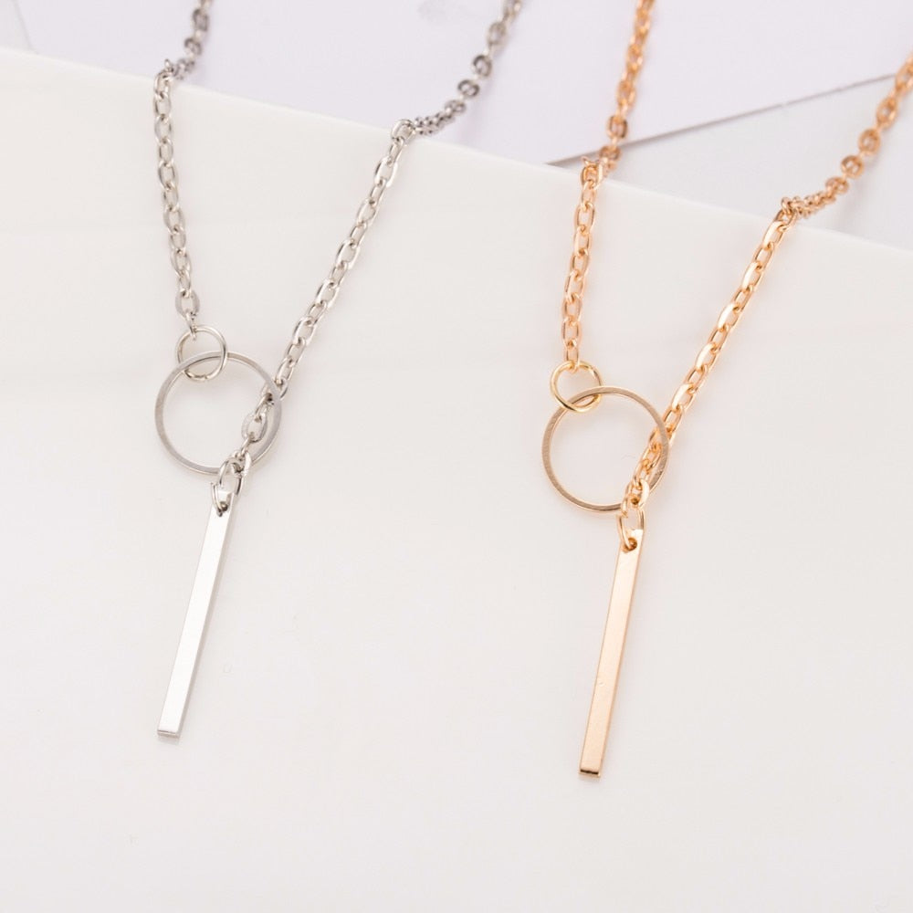Gold Silver Metal Chain with Long Strip Pendant Necklace - Neon North Clothing
