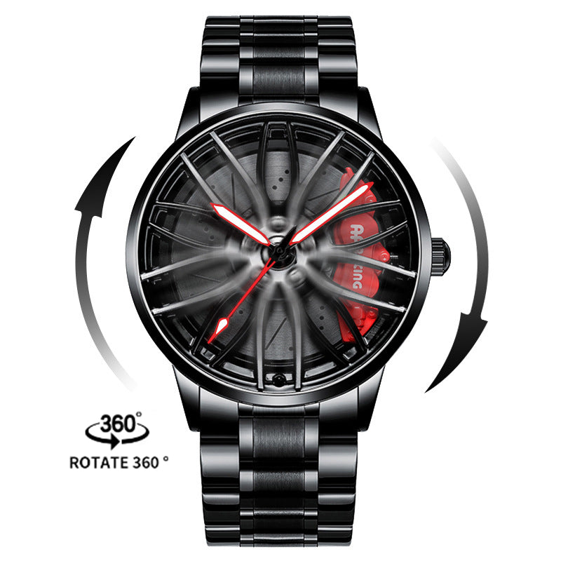 NEON NORTH Luxury Mens Watch Stainless Steel Car Wheel Hub Quartz Watch For Men - Neon North Clothing