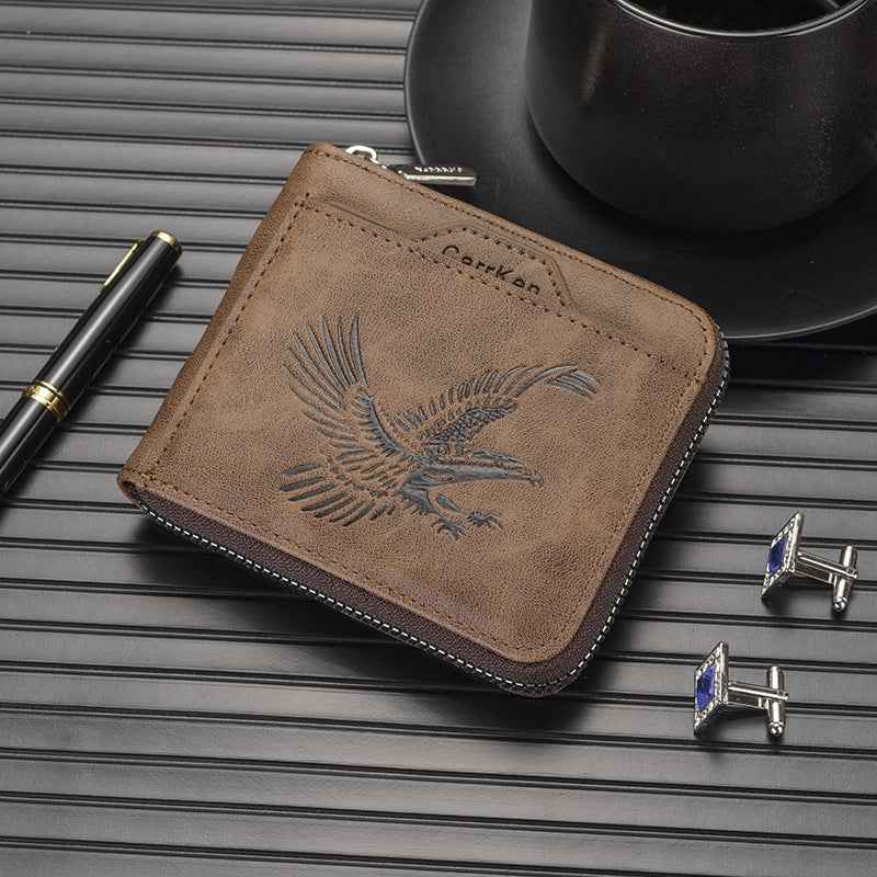 Short Retro Embossed Wallet for Men - Horizontal Design