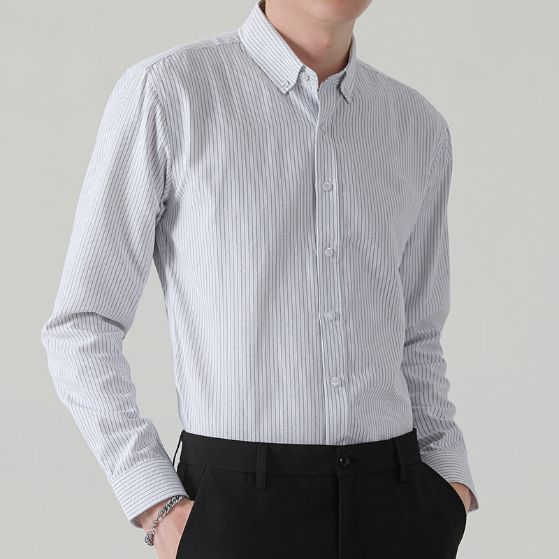 Casual Slim Fit Striped Cotton Long-Sleeved Shirt for Men