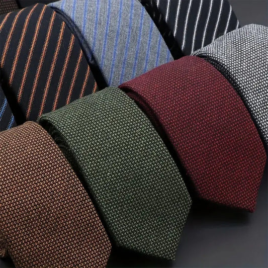 Thickened Sanded Fabric Men's Striped Cotton Tie - Solid Color Business Accessory