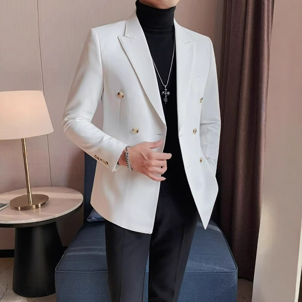 Men's Casual Double-Breasted Jacket in Simple Solid Colors